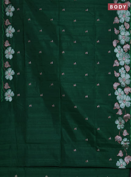Semi raw silk saree green with embroidered buttas and embroidery border