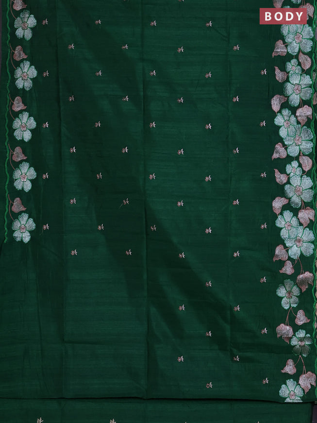 Semi raw silk saree green with embroidered buttas and embroidery border