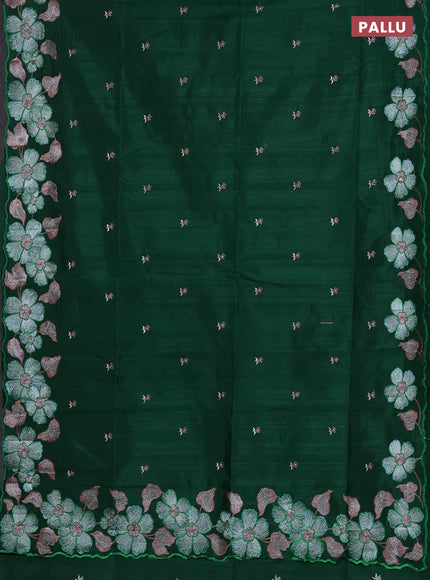 Semi raw silk saree green with embroidered buttas and embroidery border