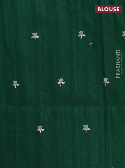 Semi raw silk saree green with embroidered buttas and embroidery border