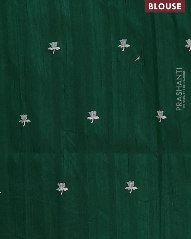 Semi raw silk saree green with embroidered buttas and embroidery border