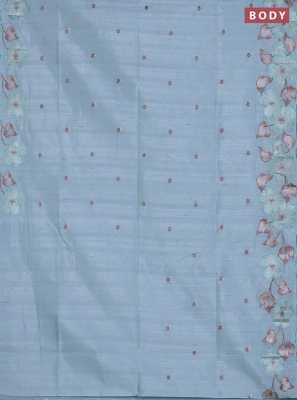 Semi raw silk saree pastel blue with embroidered buttas and embroidery border