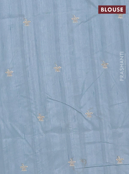 Semi raw silk saree pastel blue with embroidered buttas and embroidery border