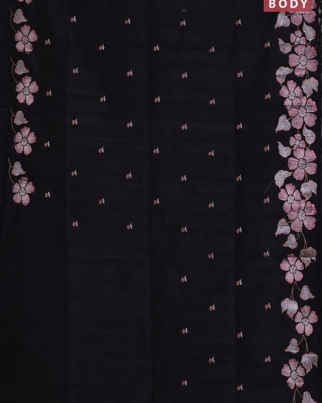 Semi raw silk saree black with embroidered buttas and embroidery border