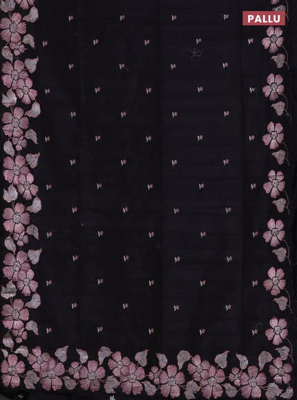 Semi raw silk saree black with embroidered buttas and embroidery border