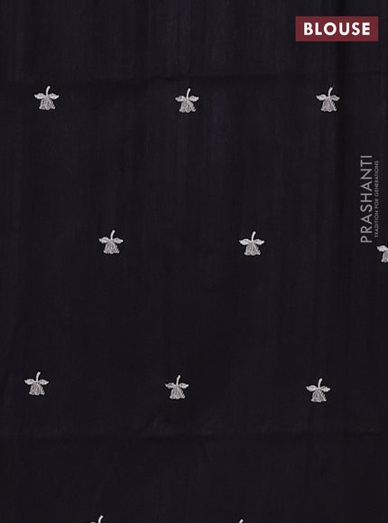 Semi raw silk saree black with embroidered buttas and embroidery border