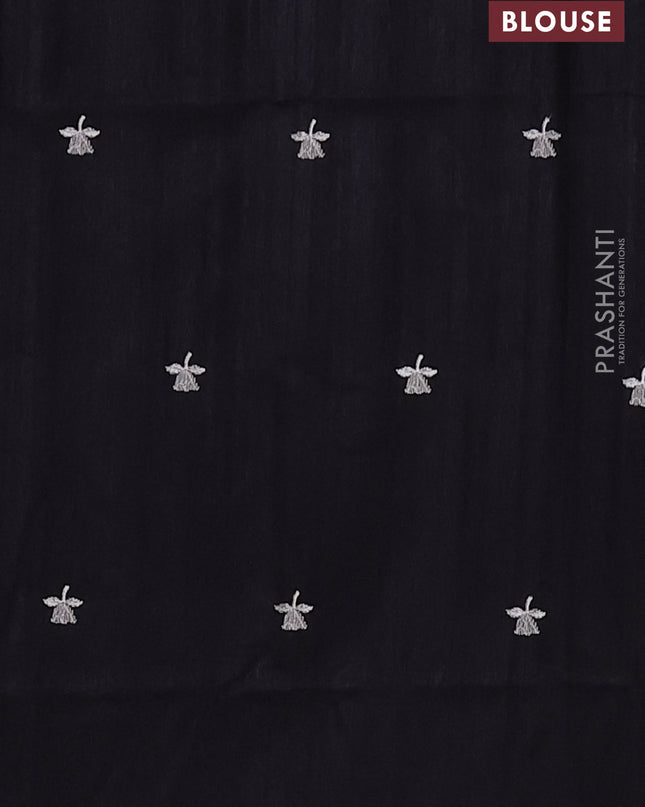 Semi raw silk saree black with embroidered buttas and embroidery border