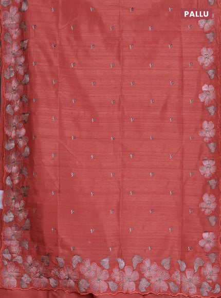 Semi raw silk saree peach shade with embroidered buttas and embroidery border