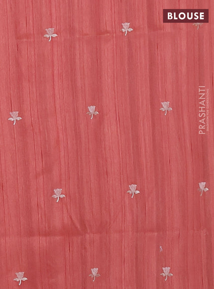 Semi raw silk saree peach shade with embroidered buttas and embroidery border
