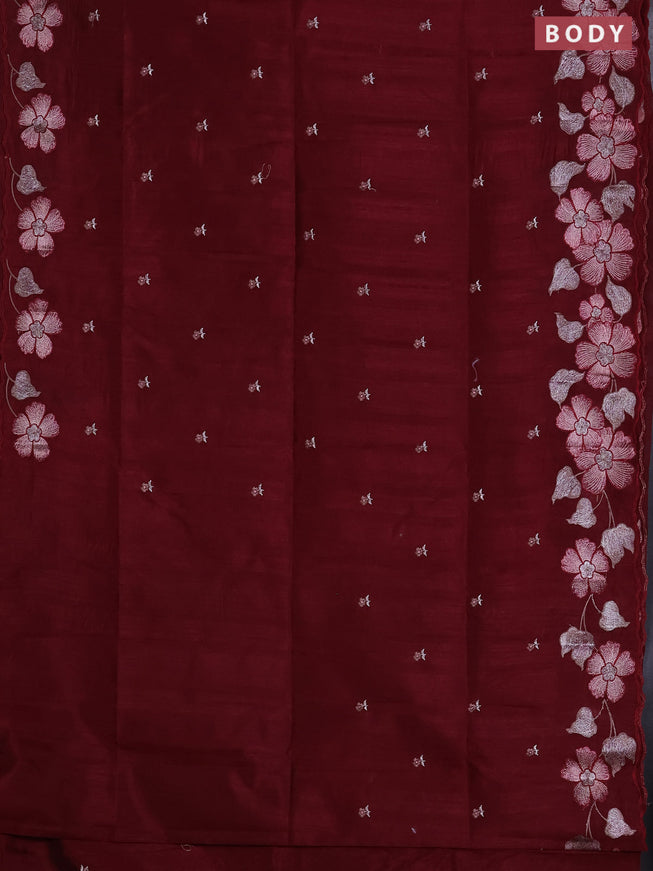Semi raw silk saree maroon with embroidered buttas and embroidery border