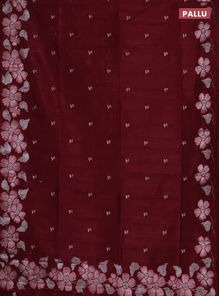 Semi raw silk saree maroon with embroidered buttas and embroidery border