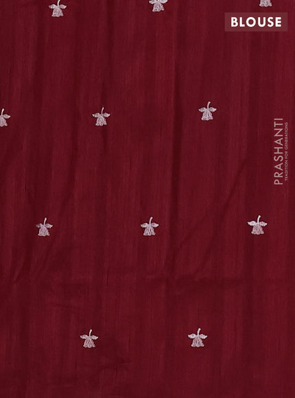 Semi raw silk saree maroon with embroidered buttas and embroidery border