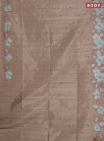 Semi raw silk saree beige with embroidered buttas and embroidery border