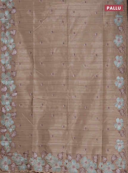 Semi raw silk saree beige with embroidered buttas and embroidery border
