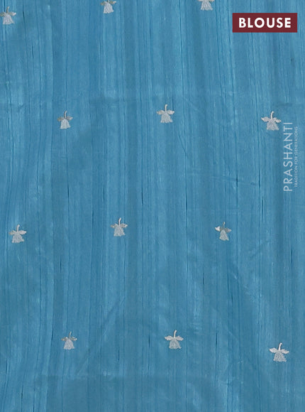 Semi raw silk saree teal blue with embroidered buttas and embroidery border