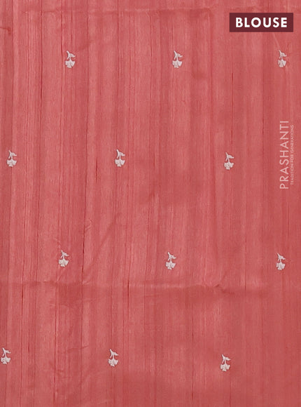 Semi raw silk saree peach shade with embroidered buttas and embroidery border