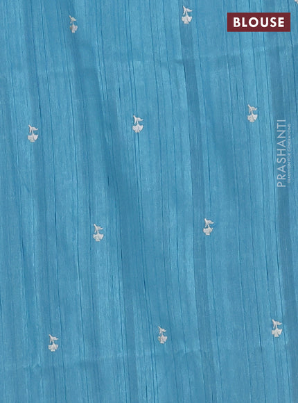 Semi raw silk saree pastel blue with embroidered buttas and embroidery border