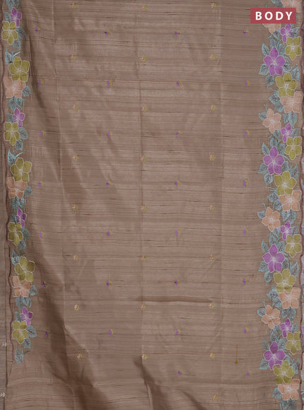 Semi raw silk saree beige with embroidered buttas and embroidery border
