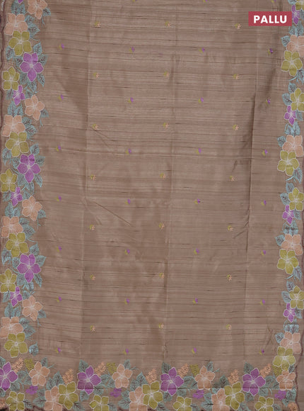 Semi raw silk saree beige with embroidered buttas and embroidery border