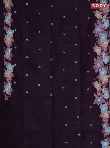 Semi raw silk saree deep wine with embroidered buttas and embroidery border