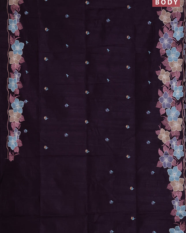 Semi raw silk saree deep wine with embroidered buttas and embroidery border