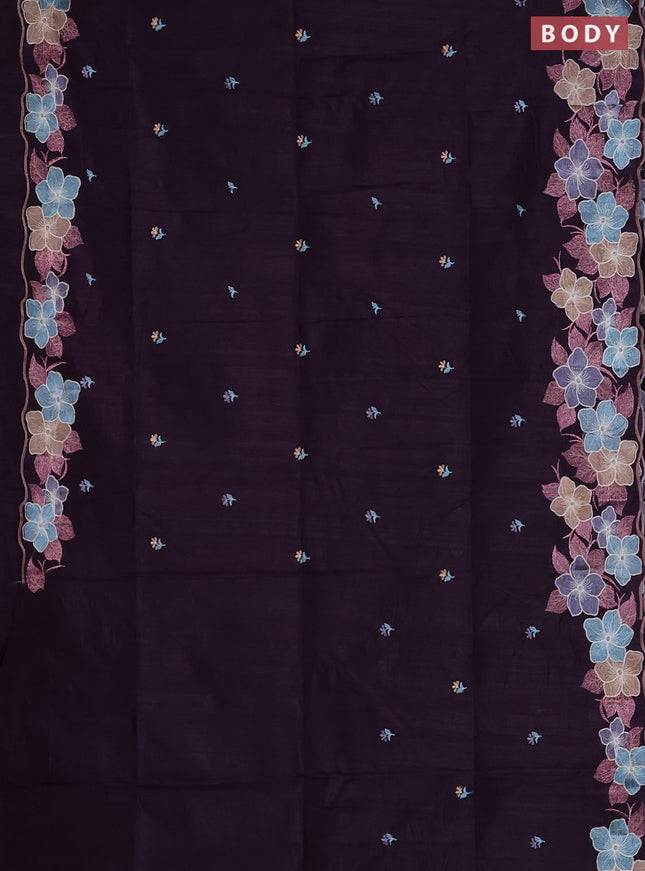Semi raw silk saree deep wine with embroidered buttas and embroidery border