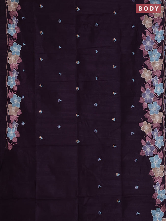 Semi raw silk saree deep wine with embroidered buttas and embroidery border