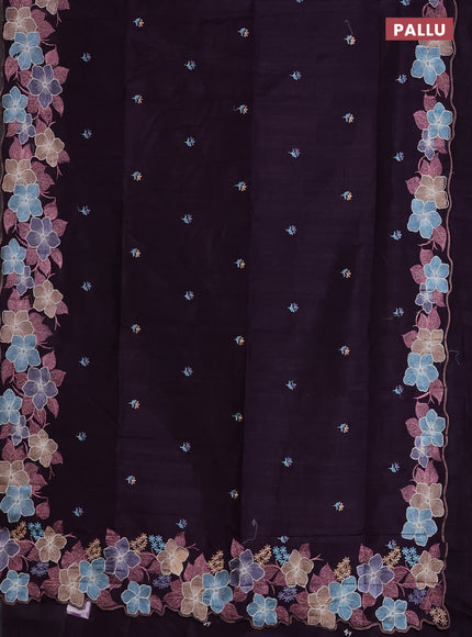 Semi raw silk saree deep wine with embroidered buttas and embroidery border