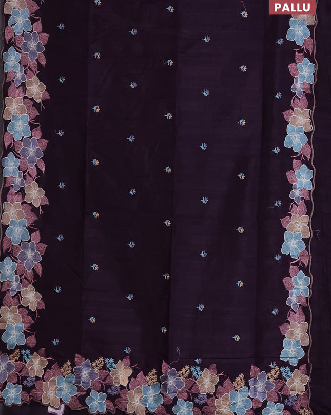 Semi raw silk saree deep wine with embroidered buttas and embroidery border