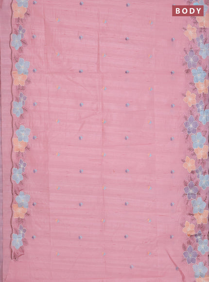 Semi raw silk saree peach shade with embroidered buttas and embroidery border