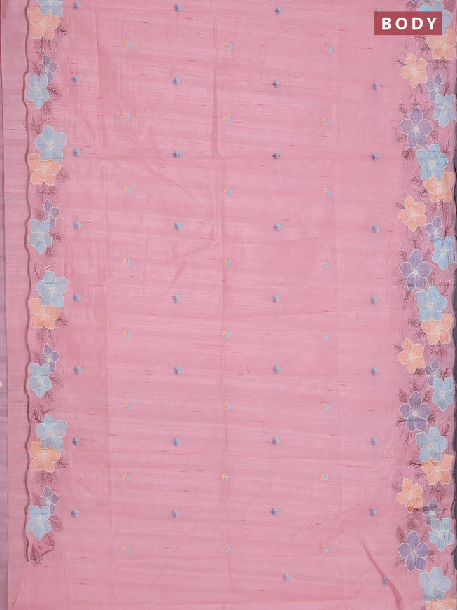Semi raw silk saree peach shade with embroidered buttas and embroidery border