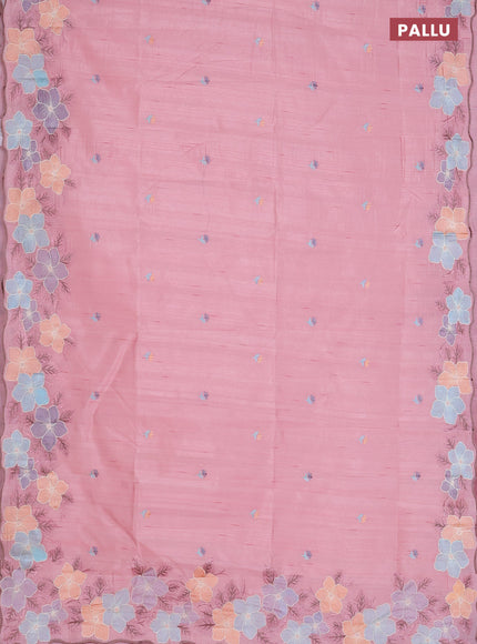 Semi raw silk saree peach shade with embroidered buttas and embroidery border