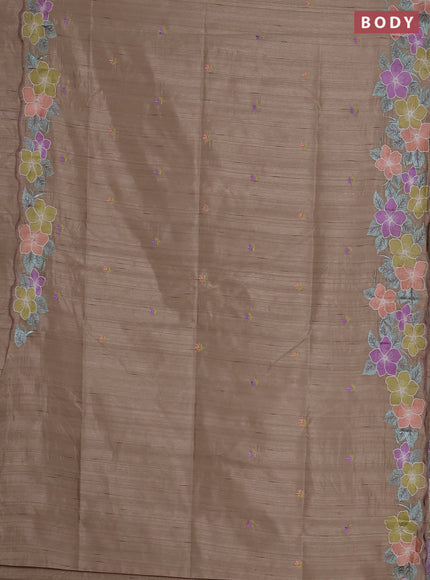 Semi raw silk saree beige with embroidered buttas and embroidery border