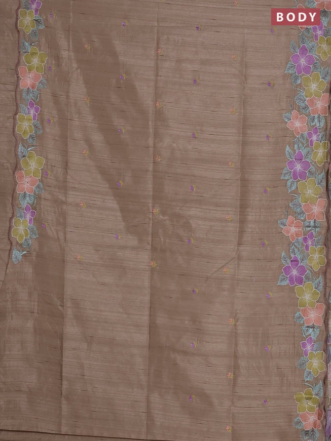 Semi raw silk saree beige with embroidered buttas and embroidery border