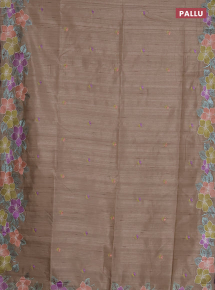 Semi raw silk saree beige with embroidered buttas and embroidery border
