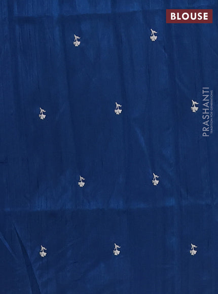 Semi raw silk saree peacock blue with embroidered buttas and embroidery border