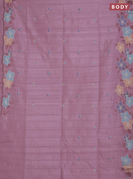 Semi raw silk saree pastel pink with embroidered buttas and embroidery border