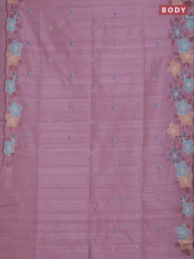 Semi raw silk saree pastel pink with embroidered buttas and embroidery border