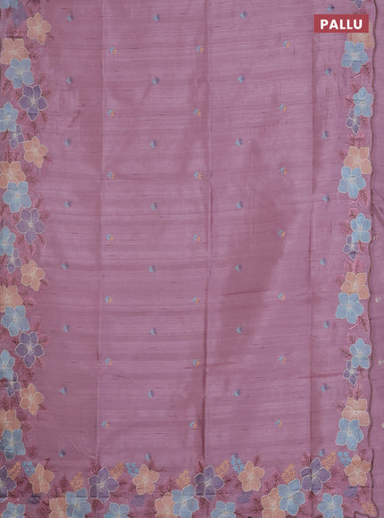 Semi raw silk saree pastel pink with embroidered buttas and embroidery border