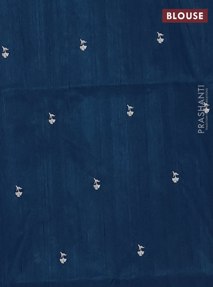 Semi raw silk saree peacock blue with embroidered buttas and embroidery border