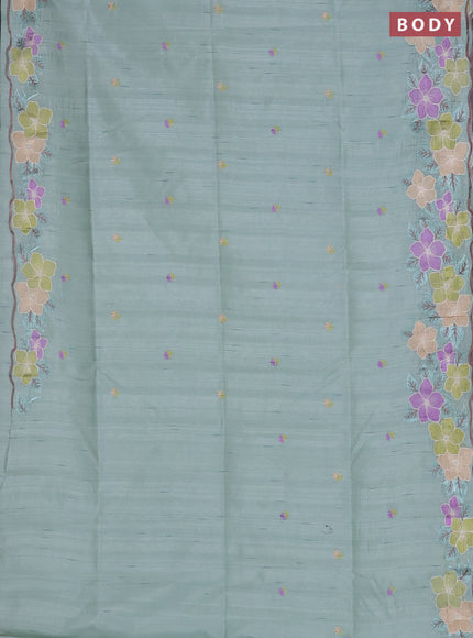 Semi raw silk saree pastel green with embroidered buttas and embroidery border