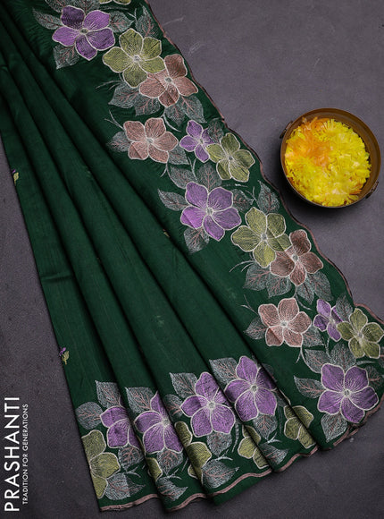 Semi raw silk saree green with embroidered buttas and embroidery border