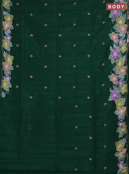 Semi raw silk saree green with embroidered buttas and embroidery border