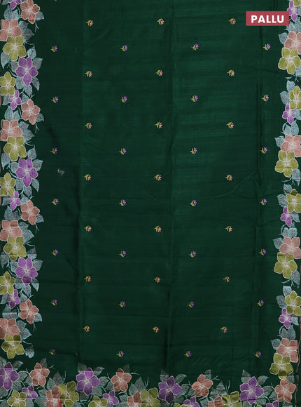 Semi raw silk saree green with embroidered buttas and embroidery border