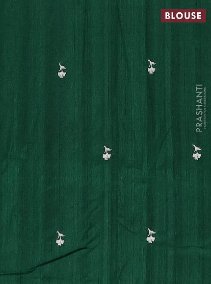Semi raw silk saree green with embroidered buttas and embroidery border