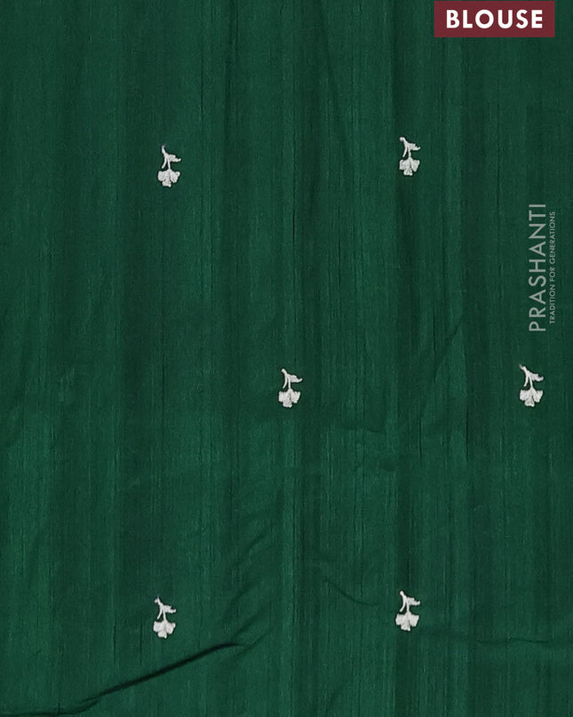 Semi raw silk saree green with embroidered buttas and embroidery border