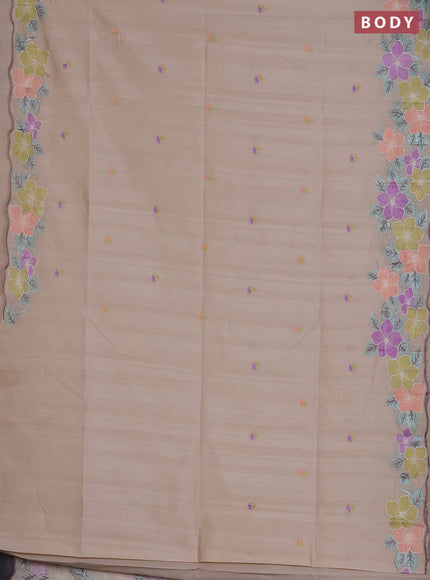 Semi raw silk saree cream with embroidered buttas and embroidery border