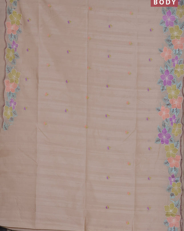 Semi raw silk saree cream with embroidered buttas and embroidery border