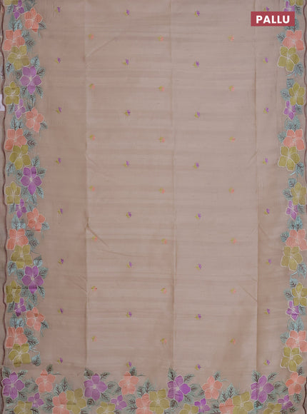 Semi raw silk saree cream with embroidered buttas and embroidery border