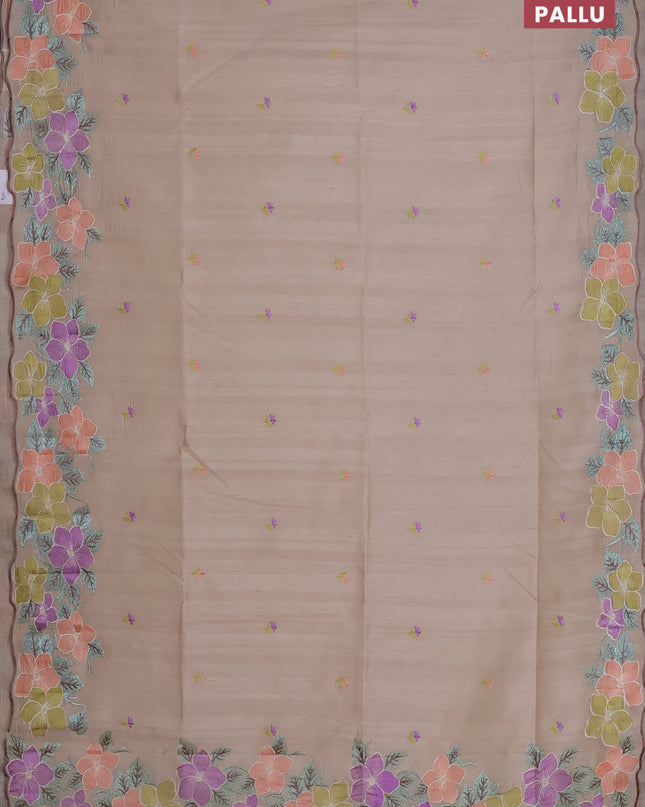 Semi raw silk saree cream with embroidered buttas and embroidery border